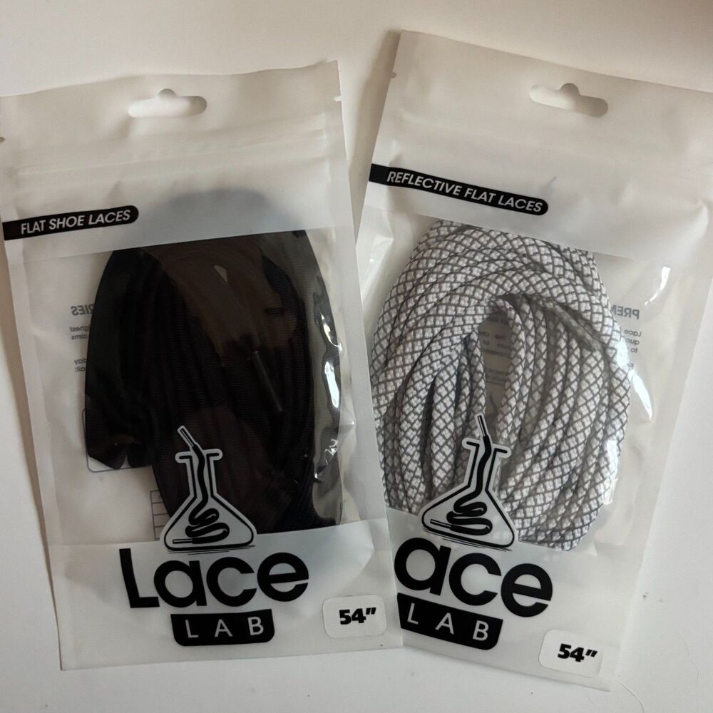Lace Lab Shoe Laces Black Flat/White Patterned Round 54" NIB Sneakers Kicks